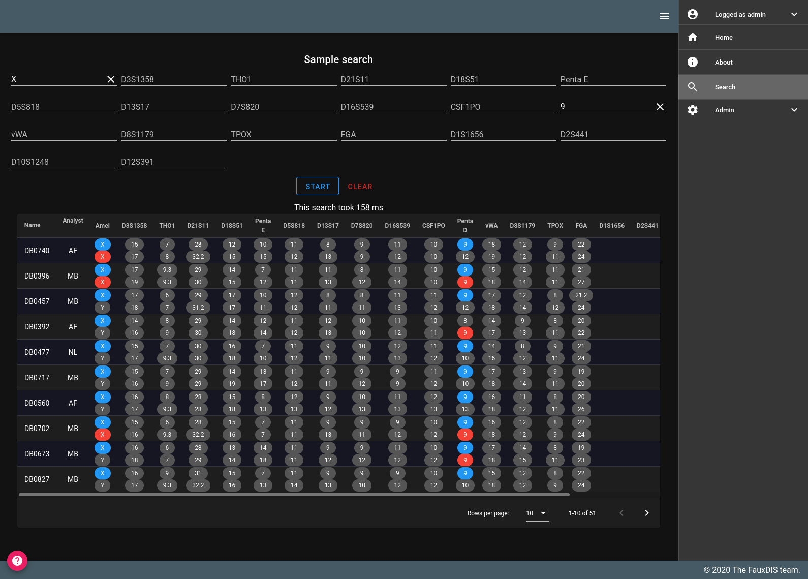 The search system, it shows how the user can type a values for the number at each locus they are looking to match